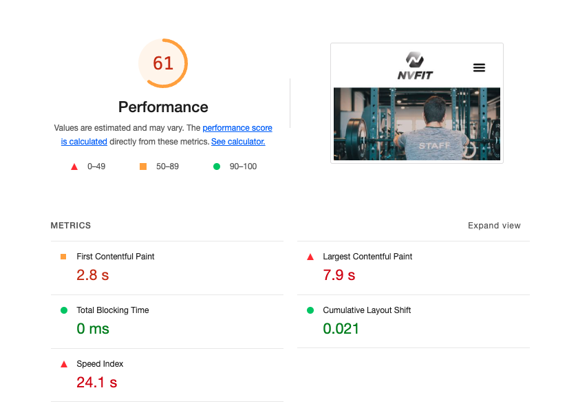 Métricas en una web de bajo rendimiento